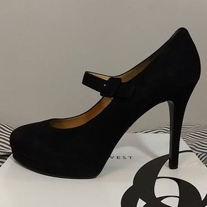 Nine West 10.5 M Black Suede Mary Jane Strap Heels